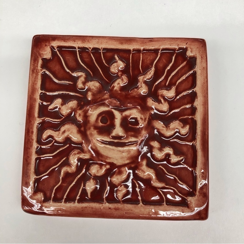 Handmade Ceramic Tile: Red Sun - Picture 1 of 2